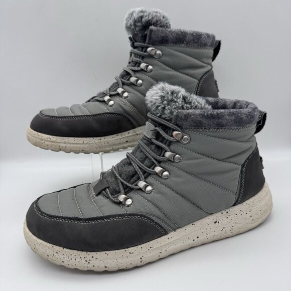 Hey Dude Shoes - Hey Dude Brandy Ankle Boots Women’s 9 Grey Lace Up Faux Fur Outdoor